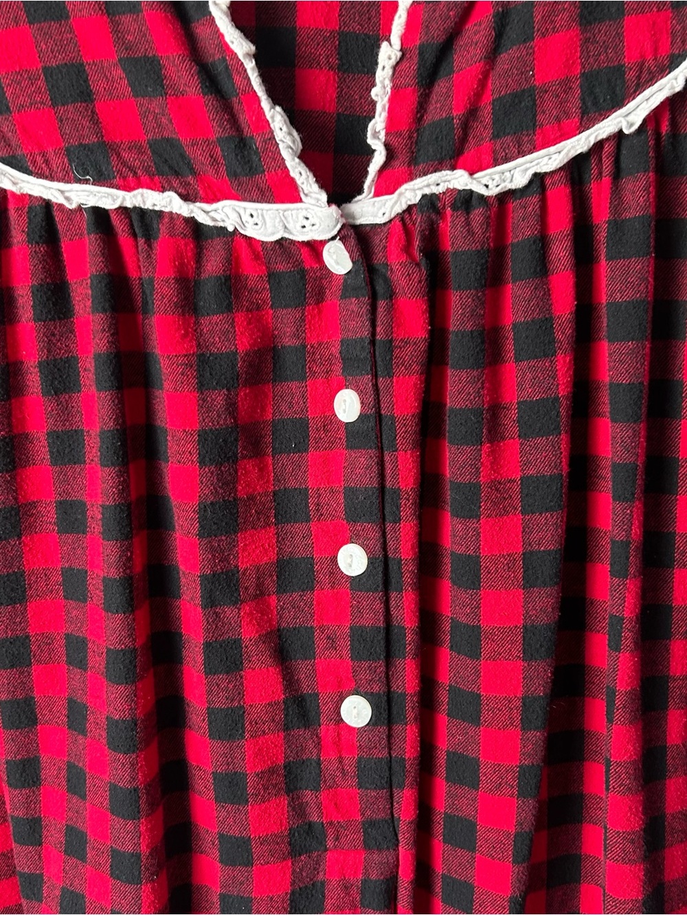 Vintage Lanz Of Salzburg Flannel Nightgown L Red Buffalo Plaid Granny Holiday - Picture 5 of 8